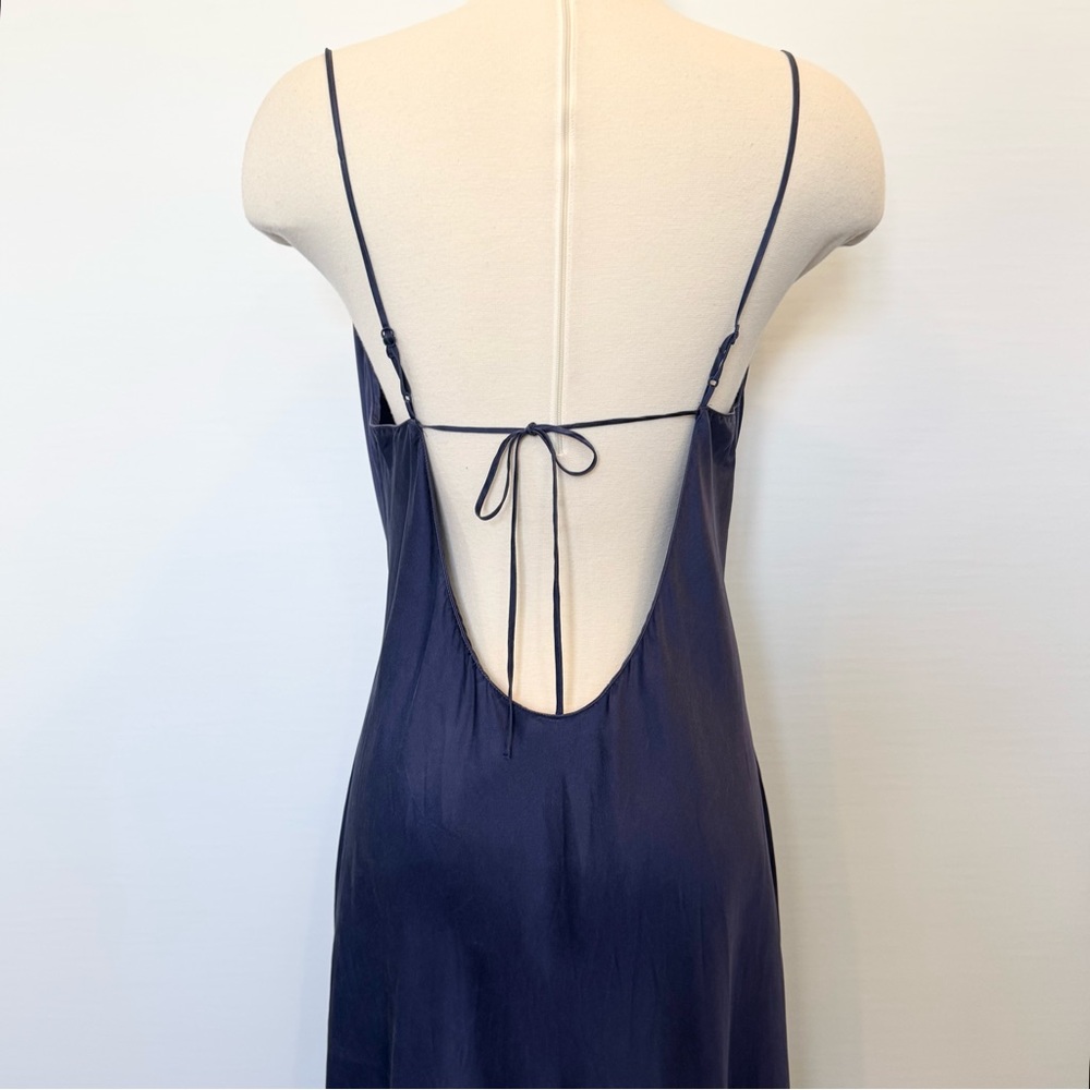 1999 Victoria’s Secret Silk Blue Navy Draped Cowl Vintage Maxi Gown Slip Dress L - Picture 7 of 9